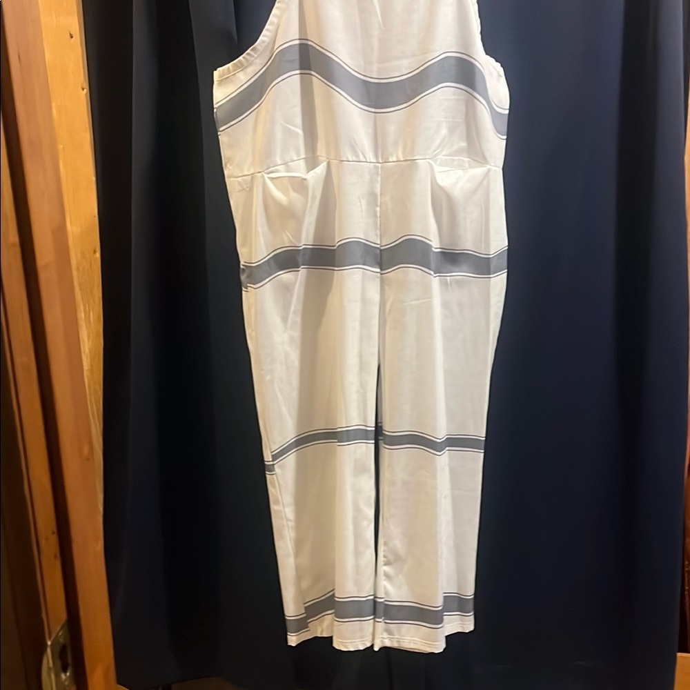 Elegant White and Gray Striped Jumpsuit